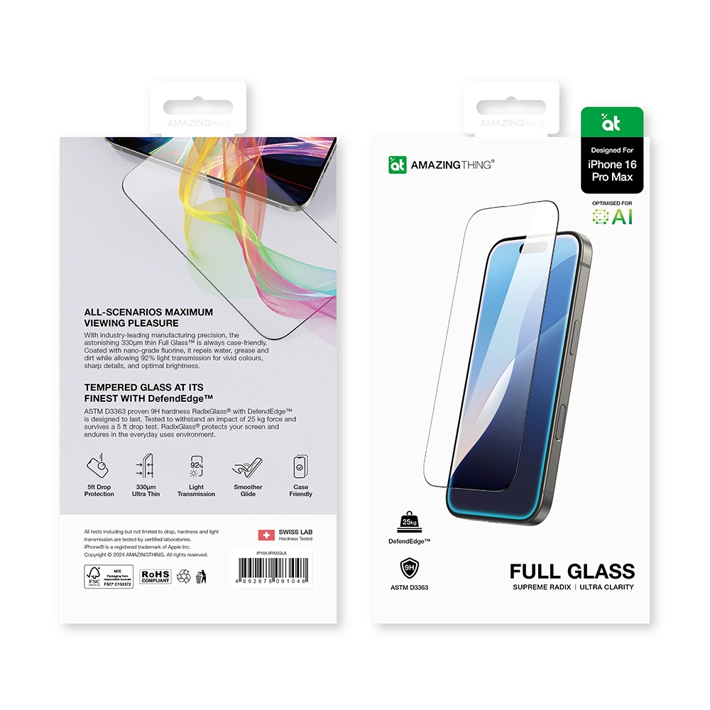 ฟิล์ม iPhone 16 AMAZINGthing กระจกแบบใสเต็มจอขอบดำ