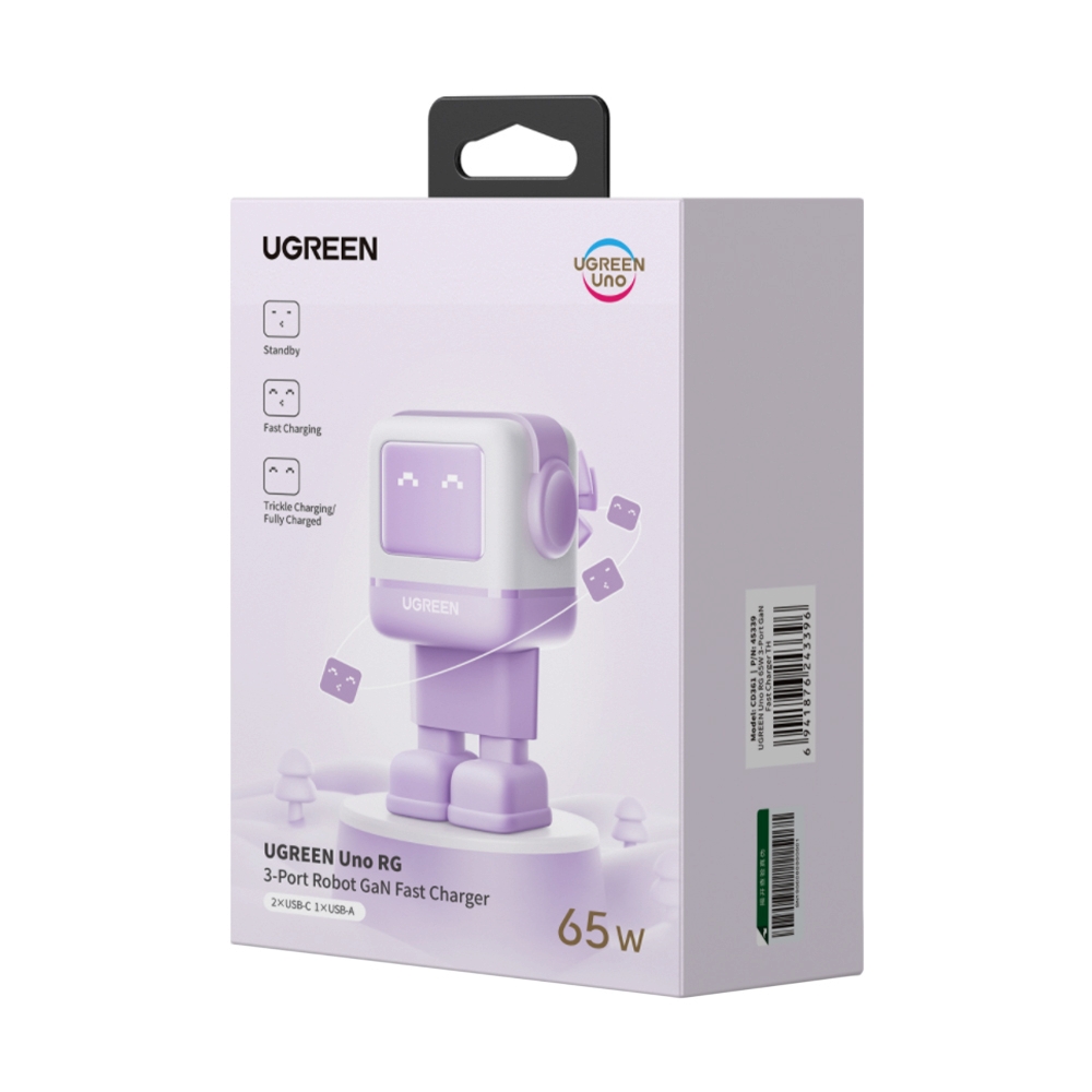 Adapter 3 Ports (1 USB + 2 Type-C) UGREEN RoboGaN (65W,35895) Purple