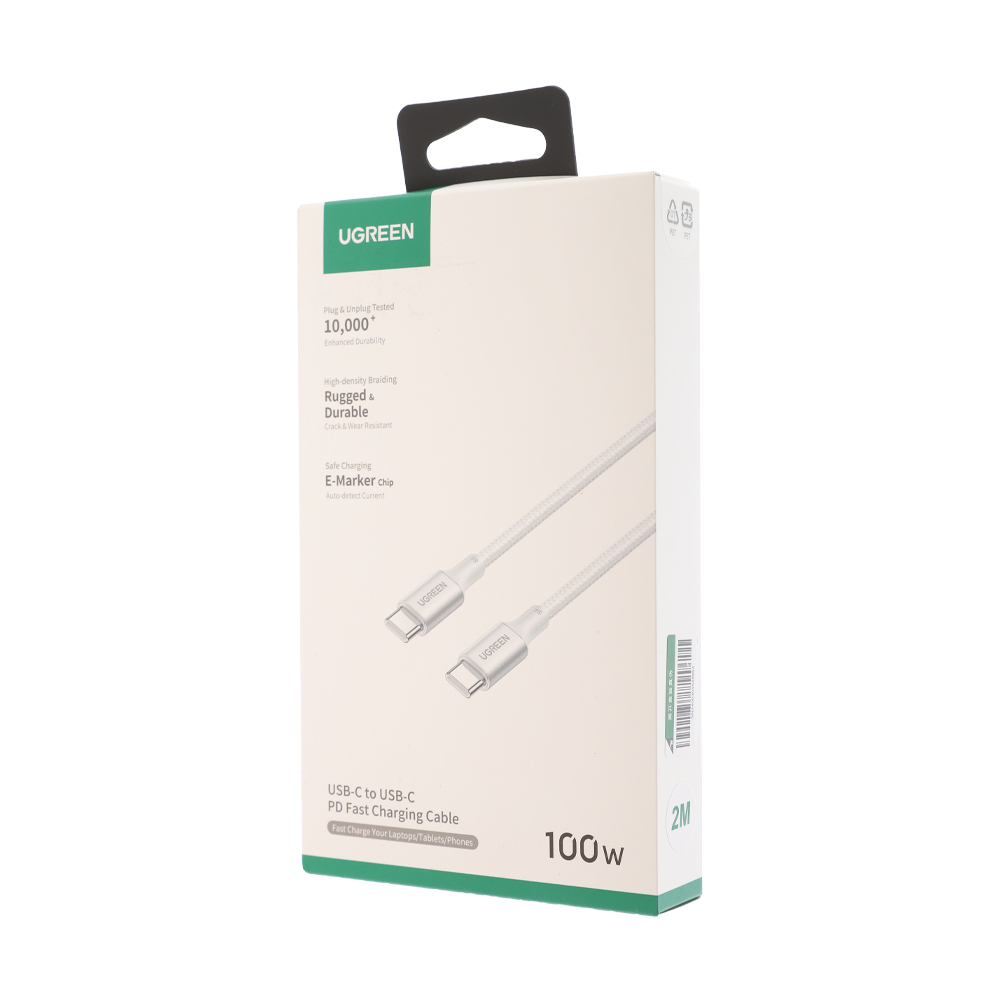 2M Cable Type-C TO Type-C UGREEN (100W,Alu Silver, Nylon-25069) White