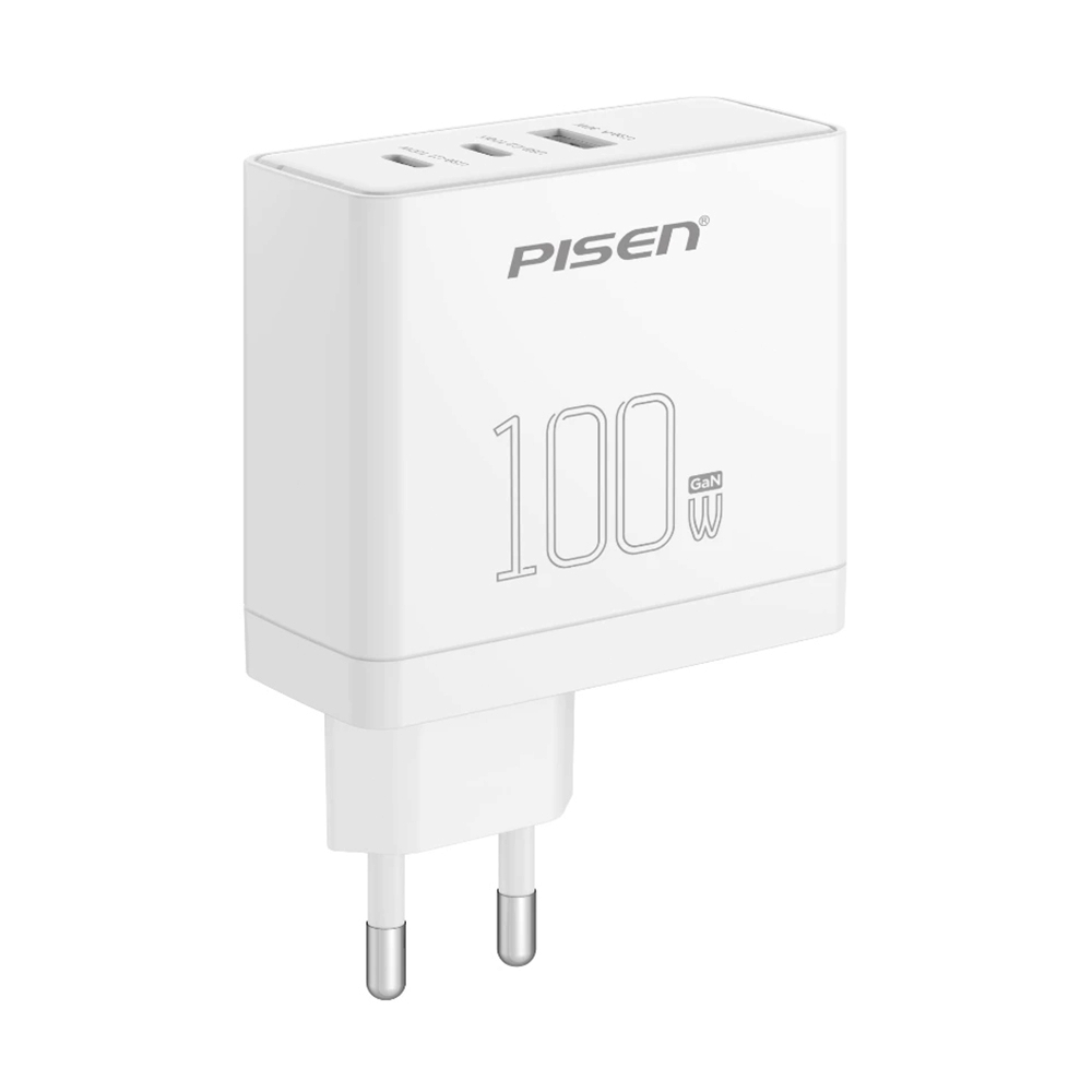 Adapter 3 Ports (1 USB + 2 Type-C) PISEN (100W, TP-C46) White