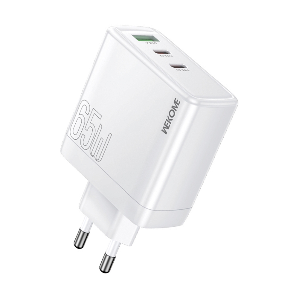 Adapter 3 Ports (1 USB + 2 Type-C) Charger WEKOME (65W, WP-U61) White