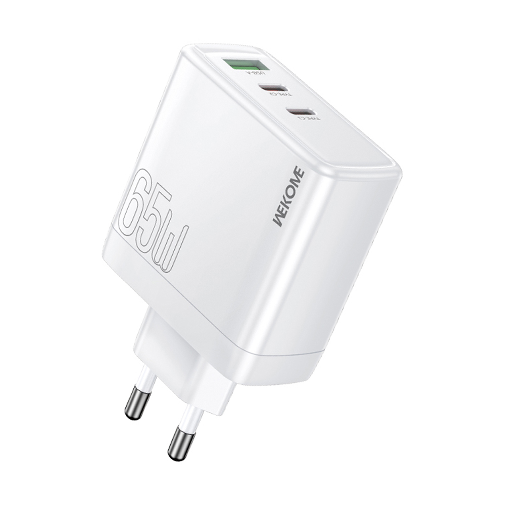 Adapter 3 Ports (1 USB + 2 Type-C) Charger WEKOME (65W, WP-U61) White