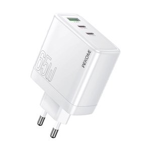 Adapter 3 Ports (1 USB + 2 Type-C) Charger WEKOME (65W, WP-U61) White