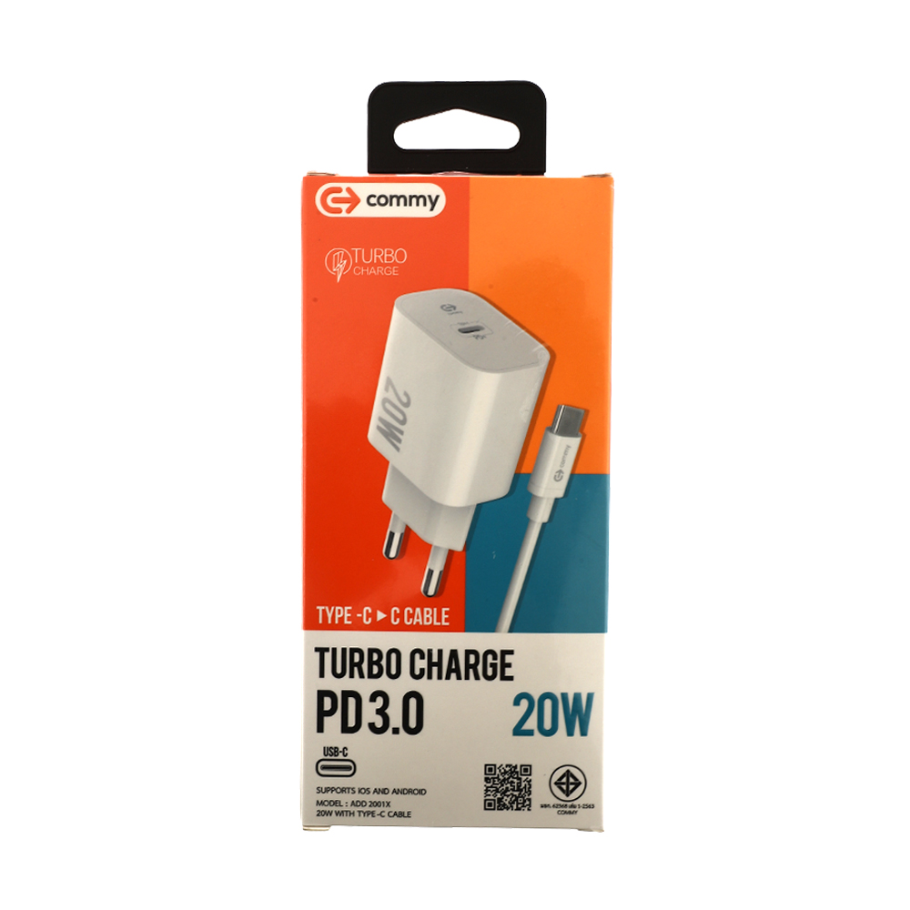 Adapter 1 Type-C Charger+Cable Type-C COMMY (20W/ADD2001X) White