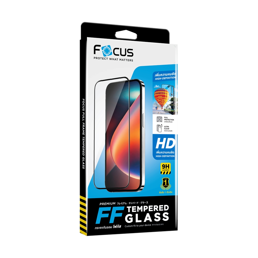 ฟิล์ม iPhone 16e FOCUS กระจกแบบใสเต็มจอขอบดำ