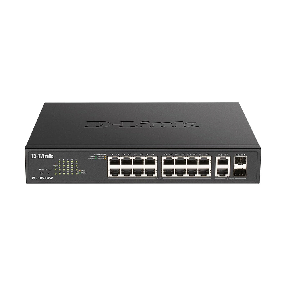 Gigabit Switching Hub 16 Port D-LINK DGS-1100-18P V2 (11",16 PoE)