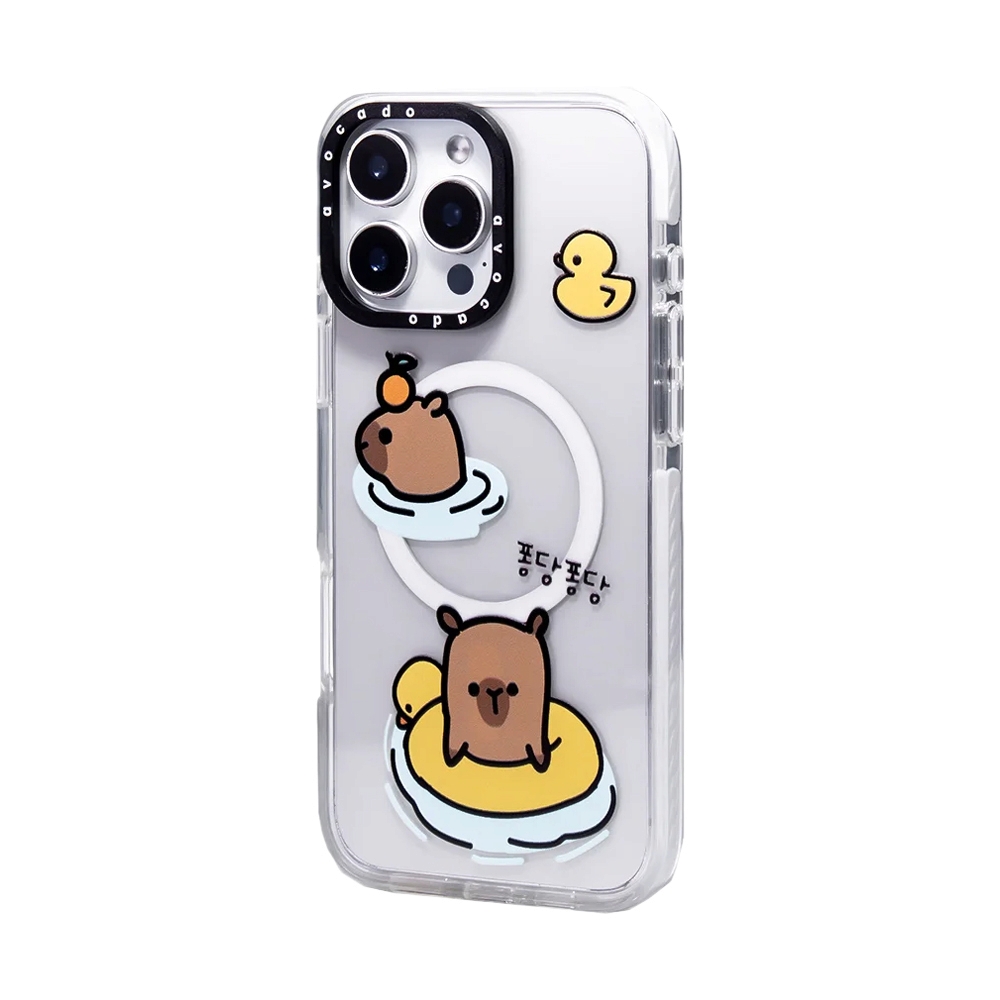 Case iPhone 16 AVOCADO Swimming Capybara Crystal Clear