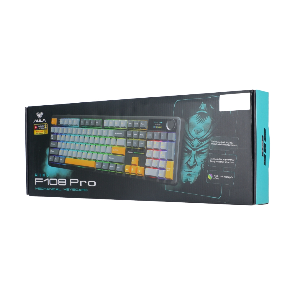 KEYBOARD WIRELESS BLUETOOTH AULA F108PRO LIGHTBLUE WHITE BLACKPURPLE (REAPER SWITCH คีย์บอร์ด)