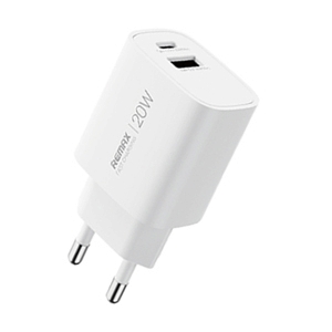 Adapter 2 Ports (1 USB + 1 Type-C)+Cable Type-C REMAX (20W,U187-AC20W) White