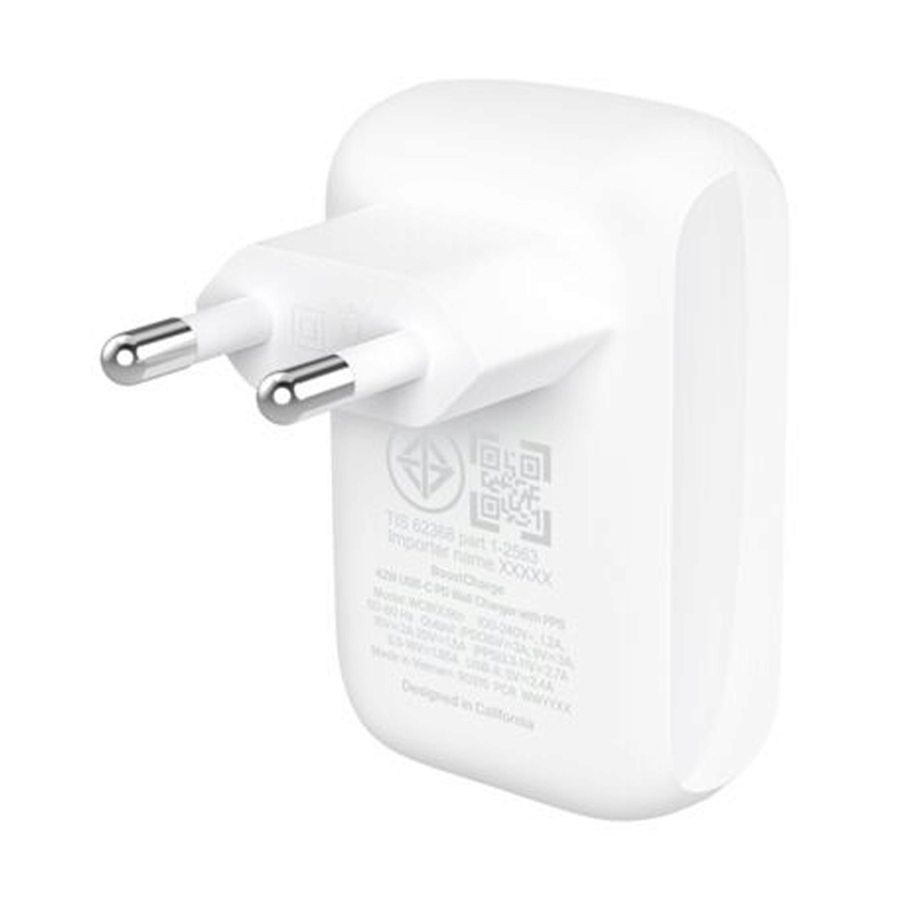Adapter 2 Ports (1 USB + 1 Type-C) Charger BELKIN (42W,WCB009thWH) White