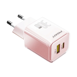 Adapter 2 Ports (1 USB + 1 Type-C) Charger PISEN (30W,TP-C52) Pink