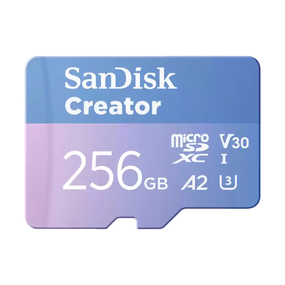 256GB Micro SD Card SANDISK Creator With SD Adapter SDSQXAV-256G-GN6MS (190MB/s.)