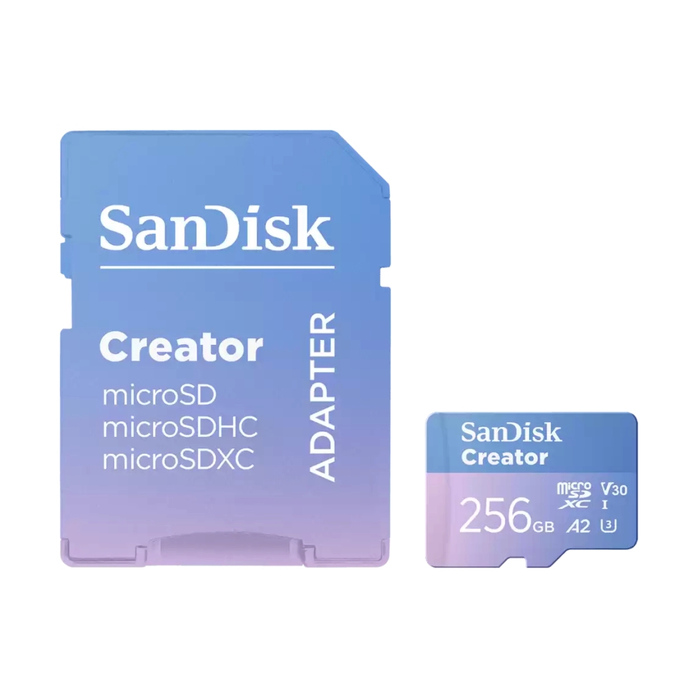 256GB Micro SD Card SANDISK Creator With SD Adapter SDSQXAV-256G-GN6MS (190MB/s.)
