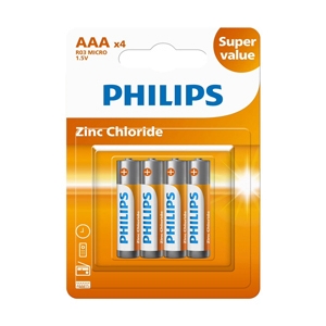 ถ่าน PHILIPS Zinc Chloride AAA (4ก้อน/แพ็ค)