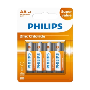 ถ่าน PHILIPS Zinc Chloride AA (4ก้อน/แพ็ค)
