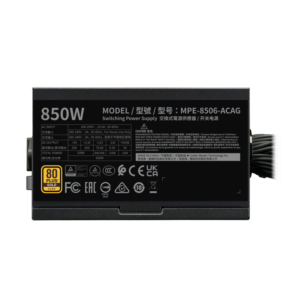 POWER SUPPLY (80+ GOLD) 850W COOLER MASTER MWE V3 (MPE-8506-ACAG-BTH)