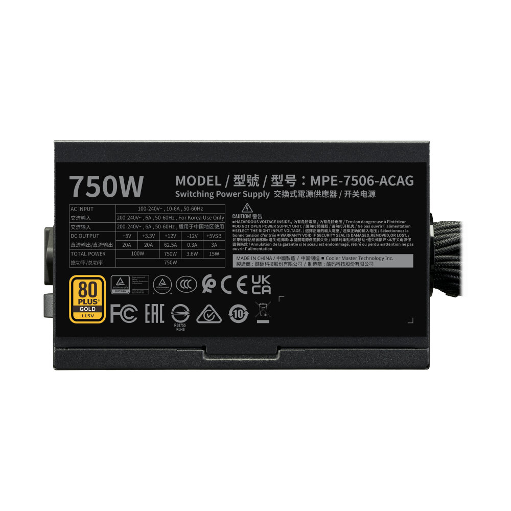 POWER SUPPLY (80+ GOLD) 750W COOLER MASTER MWE V3 NM FR (MPE-7506-ACAG-BTH)