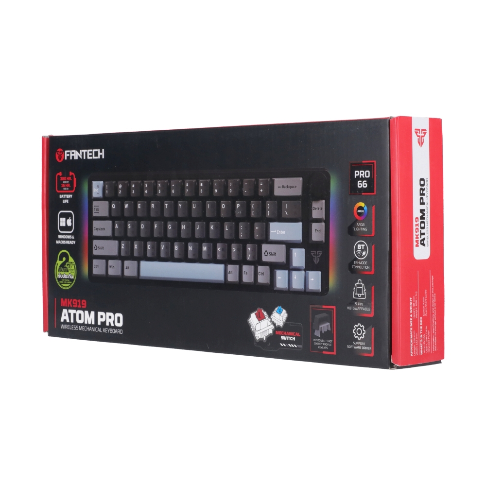 KEYBOARD WIRELESS BLUETOOTH FANTECH MK919 ATOM PRO66 BLACK (RED SWITCH คีย์บอร์ด)