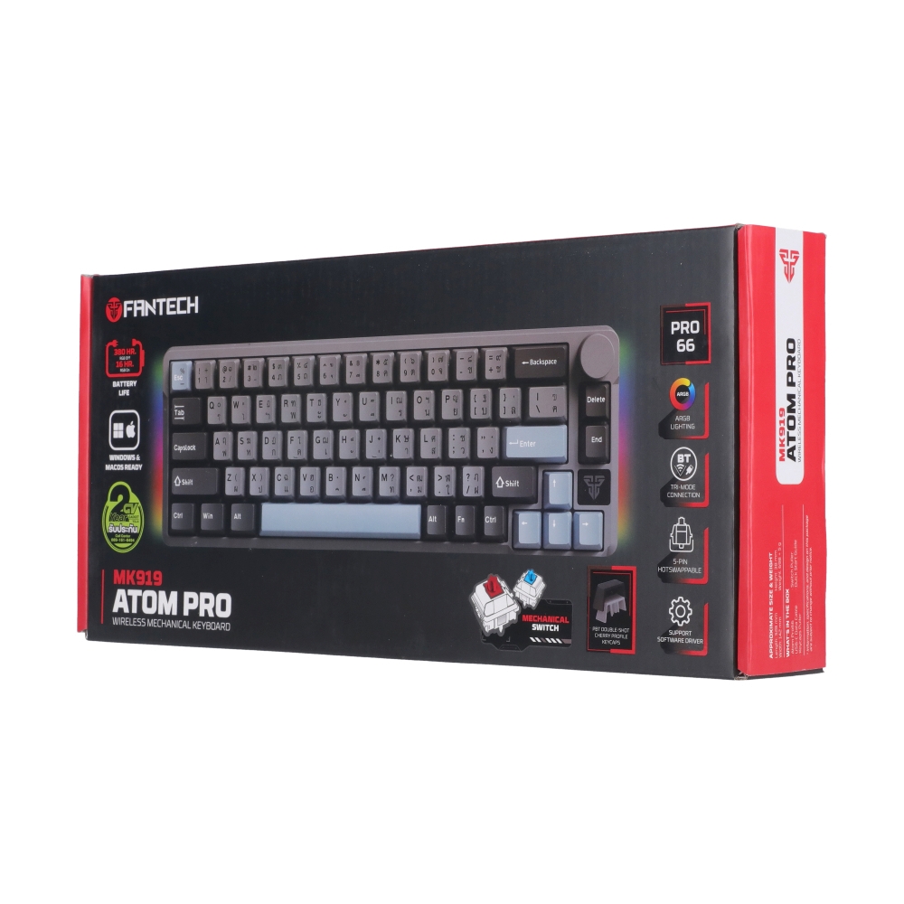 KEYBOARD WIRELESS BLUETOOTH FANTECH MK919 ATOM PRO66 GRAY (BLUE SWITCH คีย์บอร์ด)