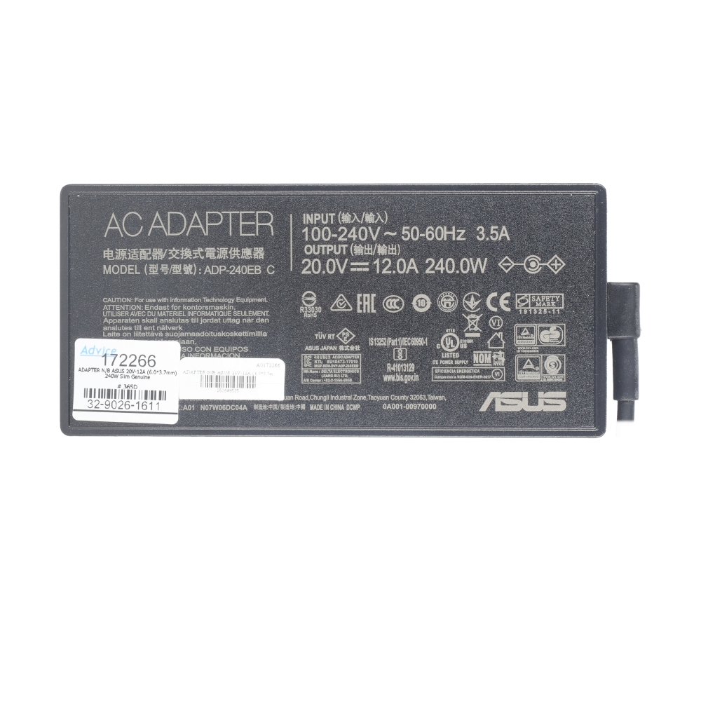 Adapter N/B ASUS (6.0*3.7mm) 20V 12A (240W) (Slim) GENUINE