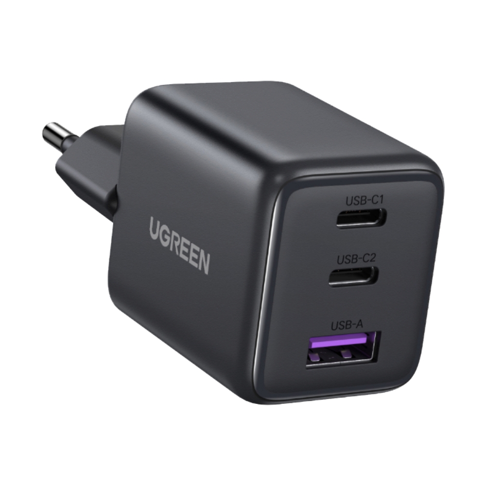Adapter 3 Ports (1 USB + 2 Type-C) Charger UGREEN (30W,65573) Grey