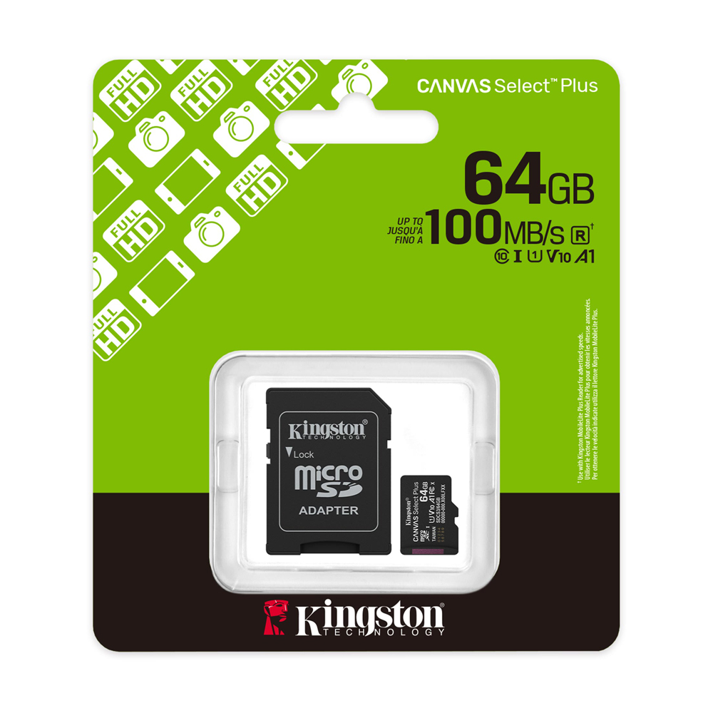 64GB Micro SD Card KINGSTON Canvas Select Plus SDCS3 (100MB/s.)