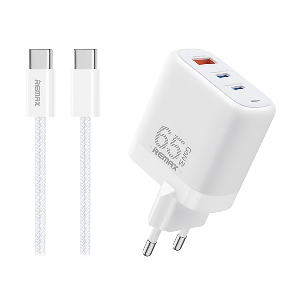 Adapter 2 Ports (Type-C) ) Charger REMAX +Cable Type-C (65W,U60) White