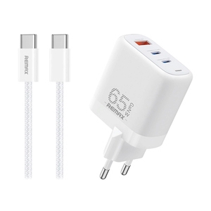 Adapter 2 Ports (2 Type-C) ) Charger REMAX +Cable Type-C (65W,U60) White