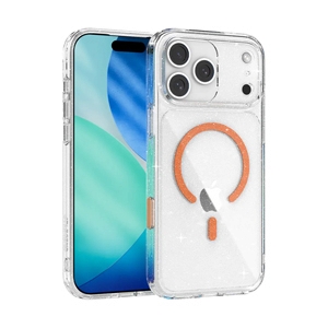 Case iPhone 17 Pro Max JTLEGEND Glitter Hybrid Cushion Mag - Crystal Clear with Orange Magnetic