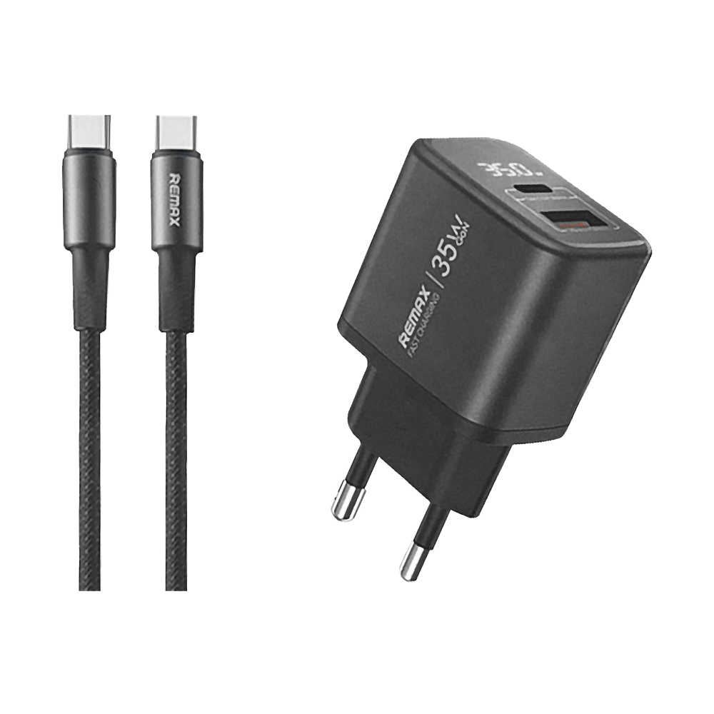 Adapter 2 Ports (1 USB + 1 Type-C)+Cable Type-C REMAX (35W,U181) Black