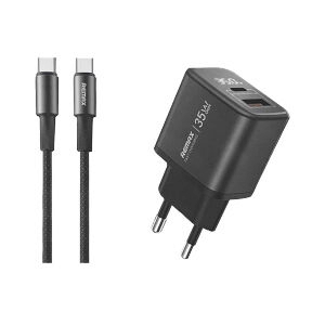 Adapter 2 Ports (1 USB + 1 Type-C)+Cable Type-C REMAX (35W,U181) Black