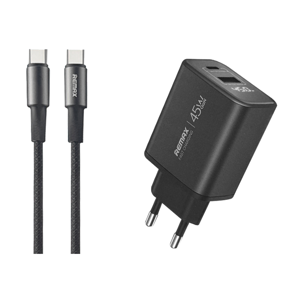 Adapter 2 Ports (1 USB + 1 Type-C)+Cable Type-C REMAX (45W,U60) Black