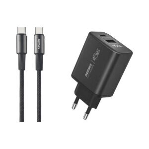Adapter 2 Ports (1 USB + 1 Type-C)+Cable Type-C REMAX (45W,U60) Black