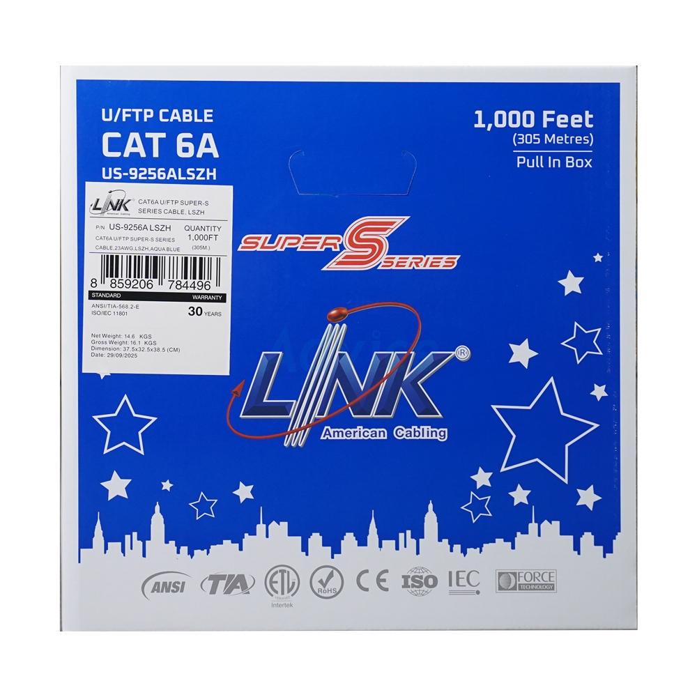 สายแลน CAT6A (305m/Box) LINK (US-9256ALSZH)