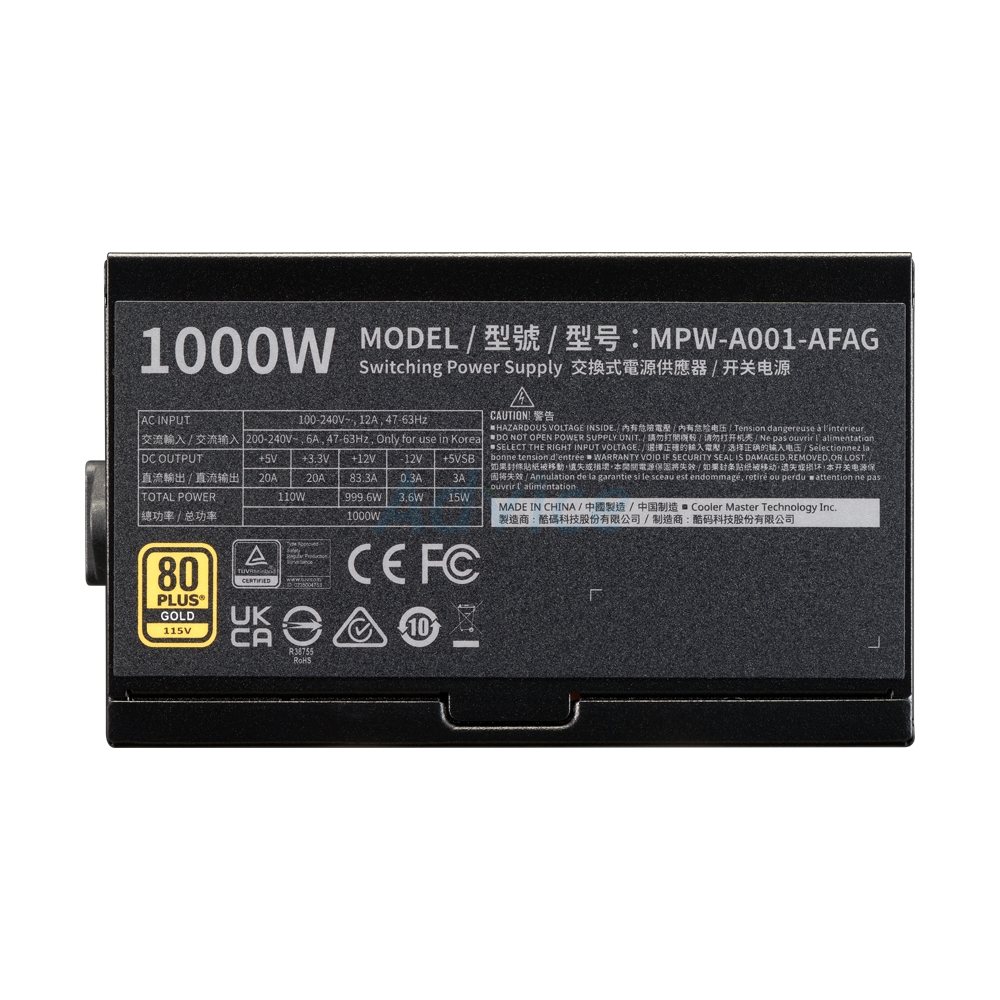 POWER SUPPLY (80+ GOLD) 1000W COOLER MASTER ELITE GOLD 1000 (MPW-A001-AFAG-BEU)