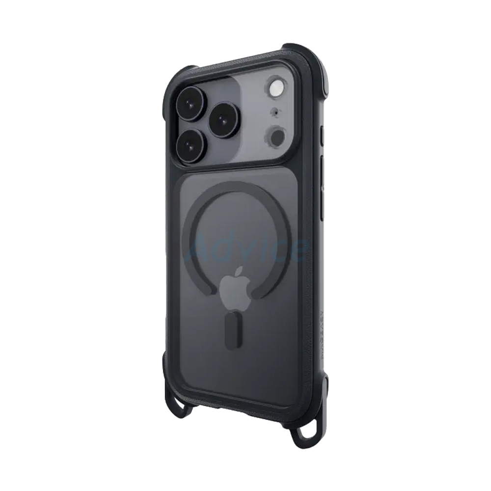 Case iPhone 17 Pro MAGEASY Odyssey Strap M Rugged Utility Protective Case with Lanyard Leatherette Midnight/Black