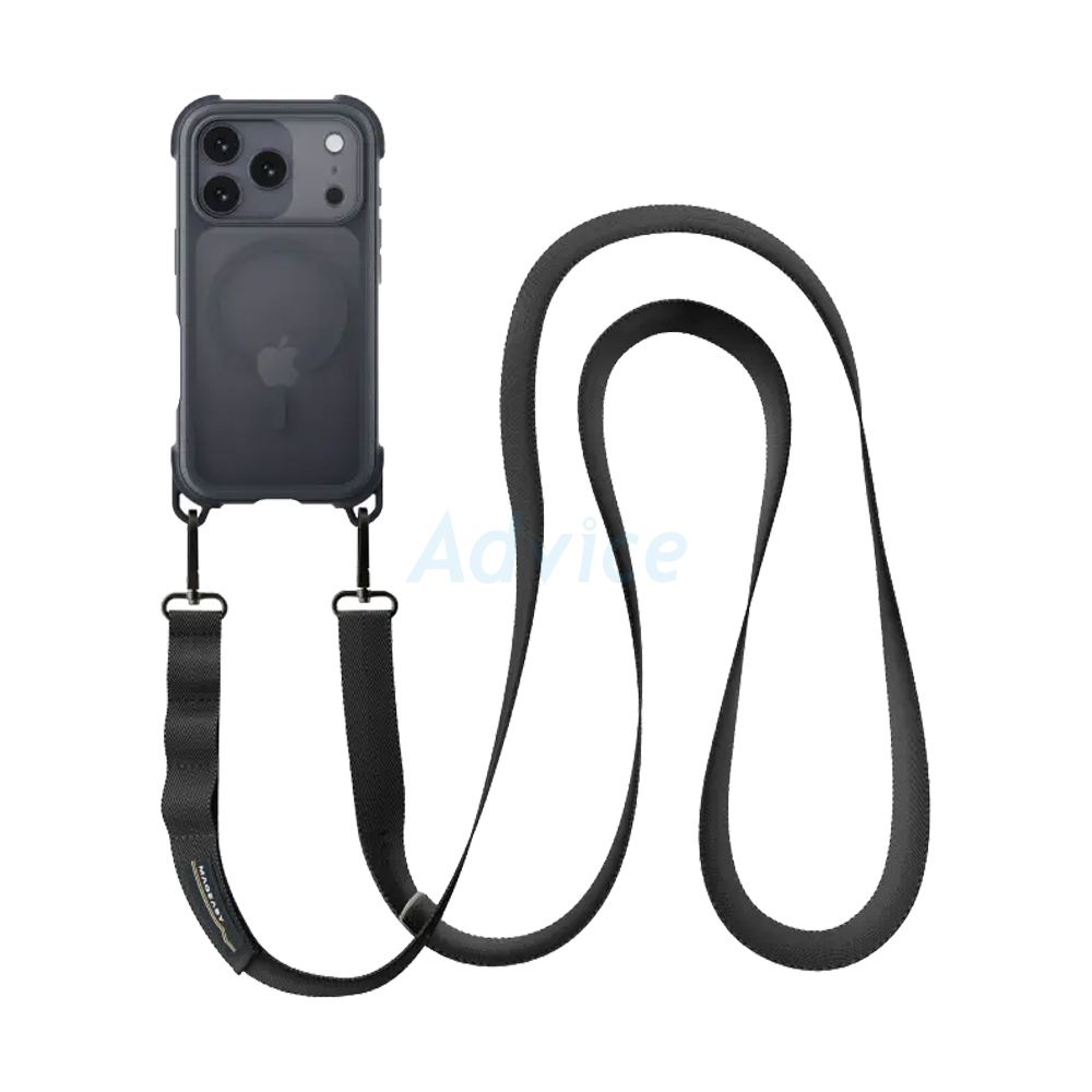 Case iPhone 17 Pro MAGEASY Odyssey Strap M Rugged Utility Protective Case with Lanyard Leatherette Midnight/Black