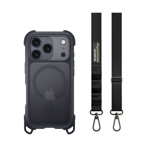 Case iPhone 17 Pro MAGEASY Odyssey Strap M Rugged Utility Protective Case with Lanyard Leatherette Midnight/Black