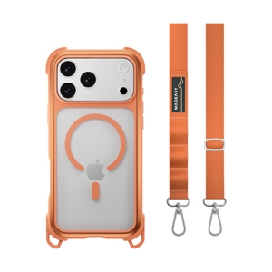 Case iPhone 17 Pro Max MAGEASY Odyssey Strap M Rugged Utility Protective Case with Lanyard Coral/Orange