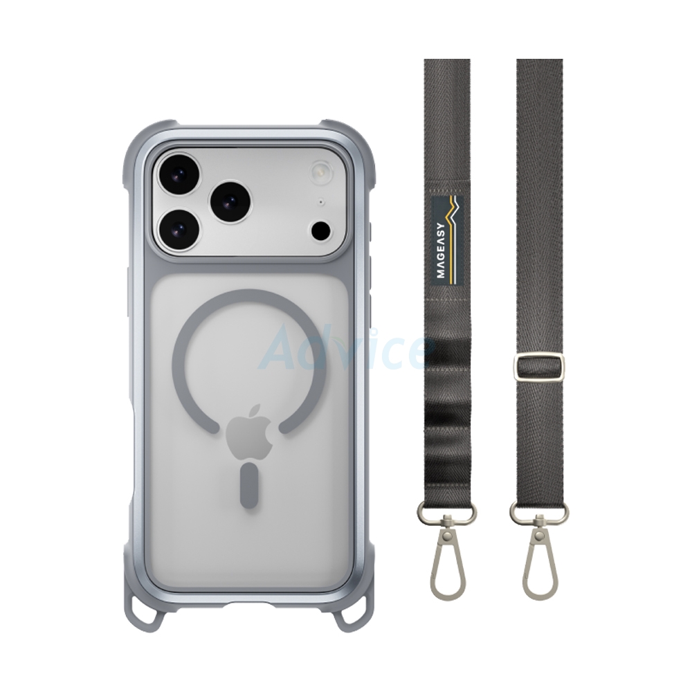 Case iPhone 17 Pro Max MAGEASY Odyssey Strap M Rugged Utility Protective Case with Lanyard Mist/Concrete Gray