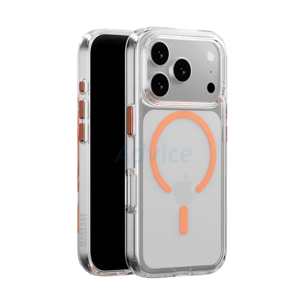 Case iPhone 17 Pro MAGEASY Bright M Never Yellowing Shockproof Clear Case Transparent/Coral Ring