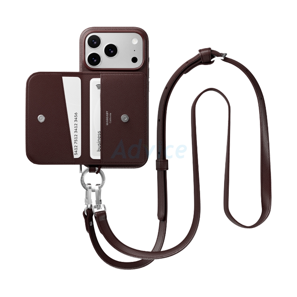 Case iPhone 17 Pro MAGEASY Pouch M Wallet Phone Case with Lanyard Burgundy/Burgundy