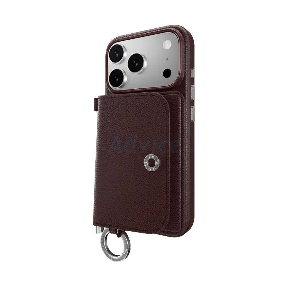 Case iPhone 17 Pro MAGEASY Pouch M Wallet Phone Case with Lanyard Burgundy/Burgundy