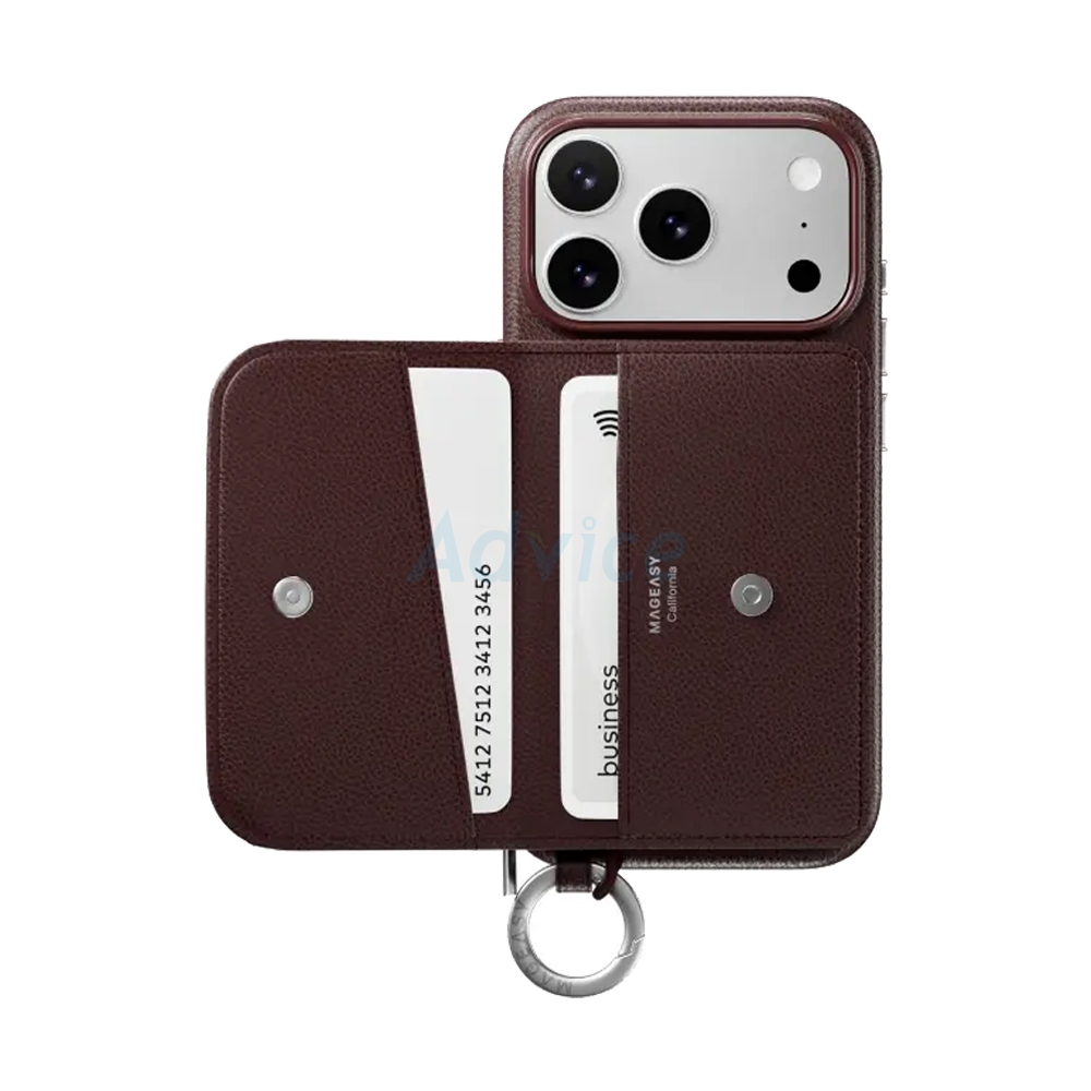 Case iPhone 17 Pro MAGEASY Pouch M Wallet Phone Case with Lanyard Burgundy/Burgundy