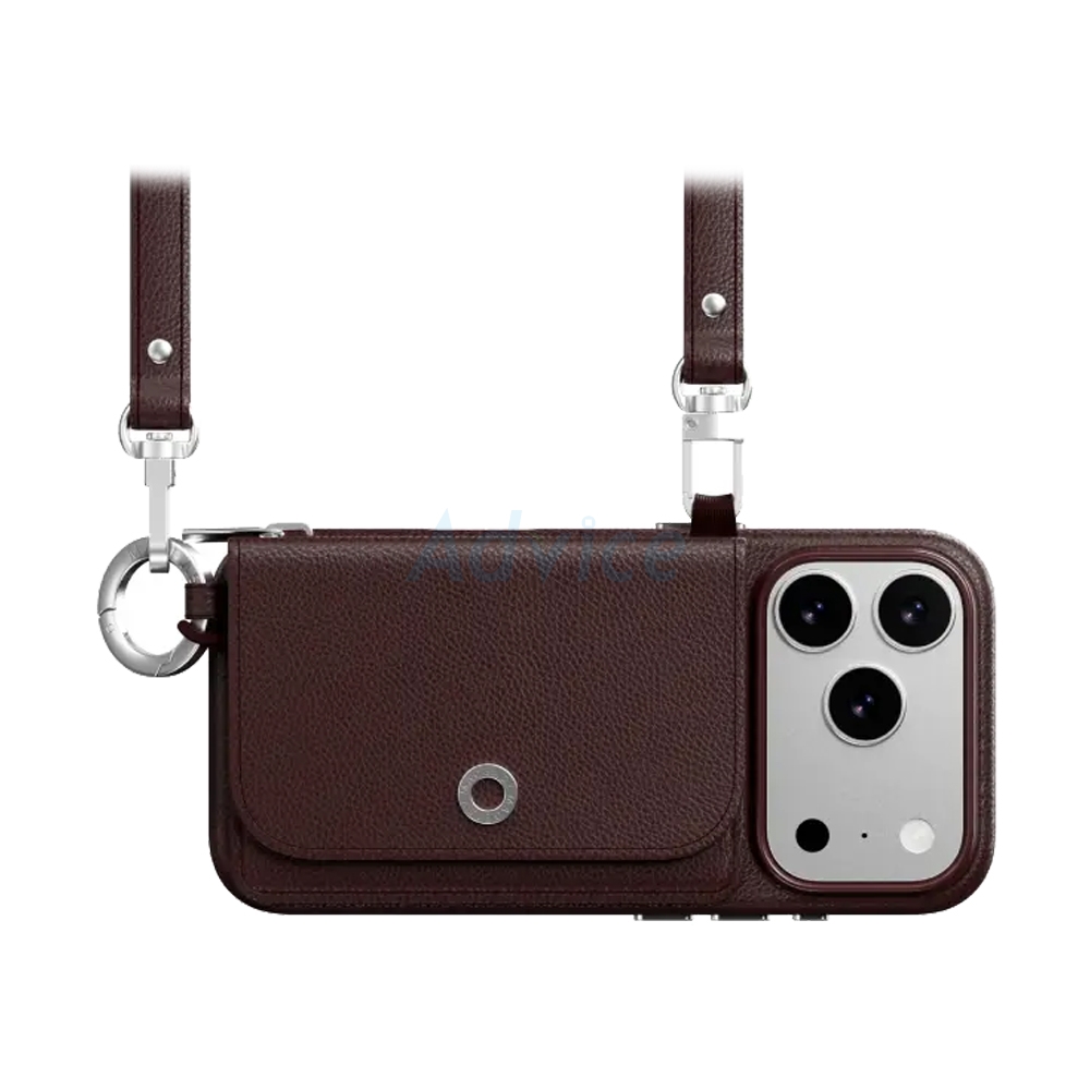 Case iPhone 17 Pro MAGEASY Pouch M Wallet Phone Case with Lanyard Burgundy/Burgundy