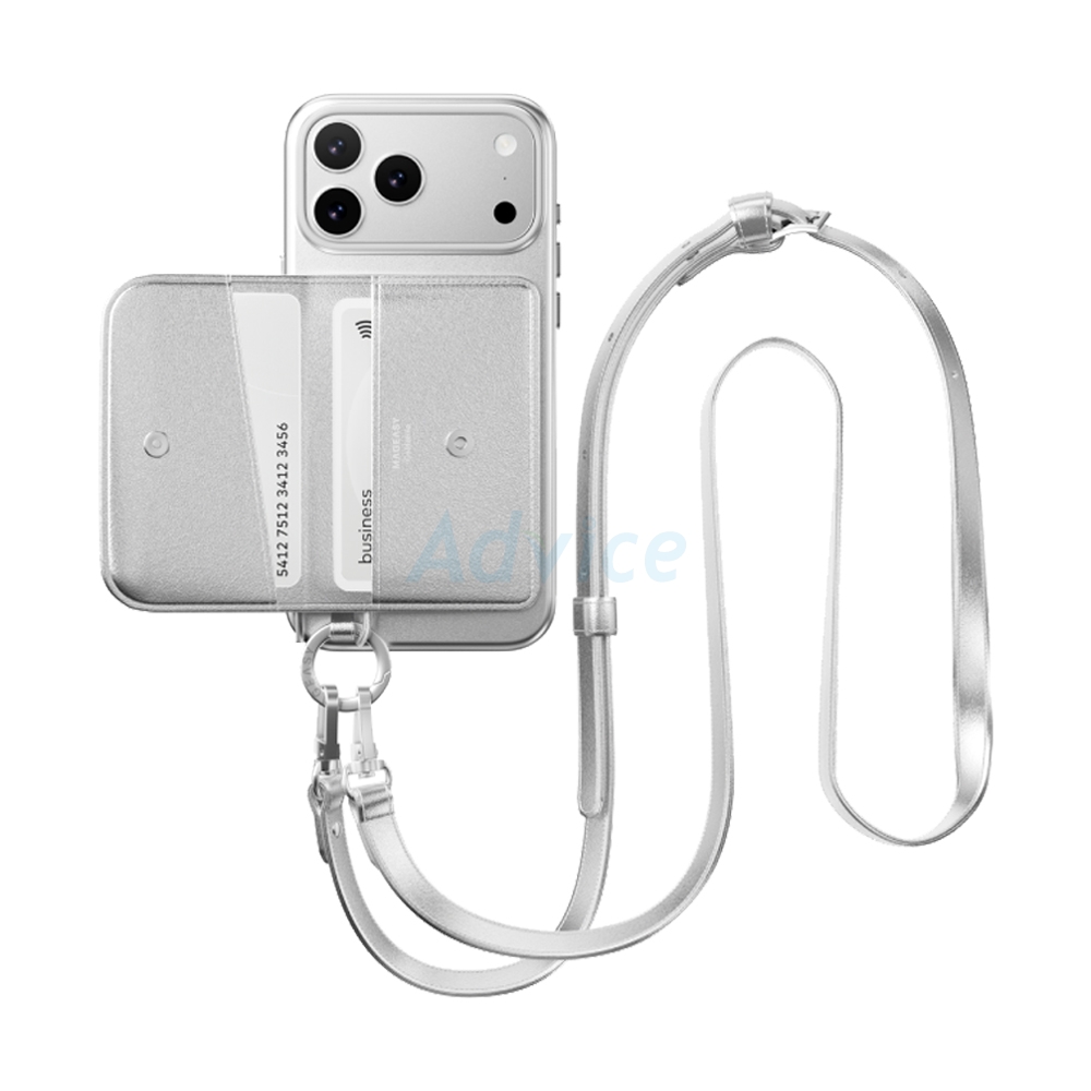 Case iPhone 17 Pro Max MAGEASY Pouch M Wallet Phone Case with Lanyard Silver/Silver