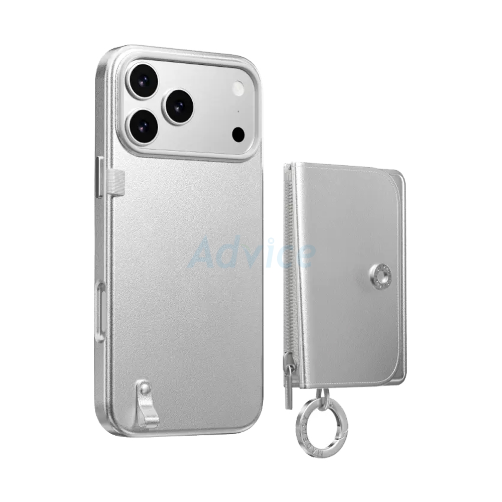 Case iPhone 17 Pro Max MAGEASY Pouch M Wallet Phone Case with Lanyard Silver/Silver