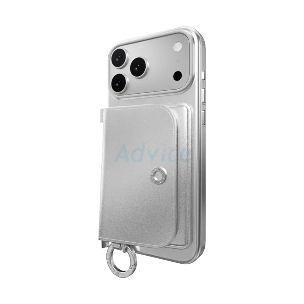 Case iPhone 17 Pro Max MAGEASY Pouch M Wallet Phone Case with Lanyard Silver/Silver