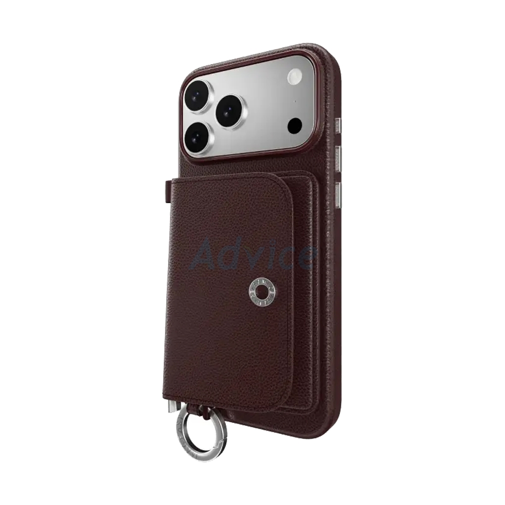 Case iPhone 17 Pro Max MAGEASY Pouch M Wallet Phone Case with Lanyard Burgundy/Burgundy