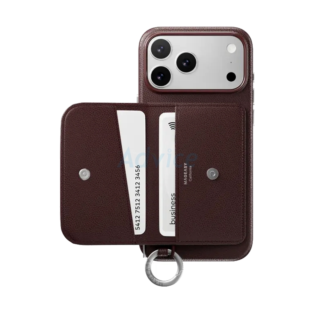 Case iPhone 17 Pro Max MAGEASY Pouch M Wallet Phone Case with Lanyard Burgundy/Burgundy